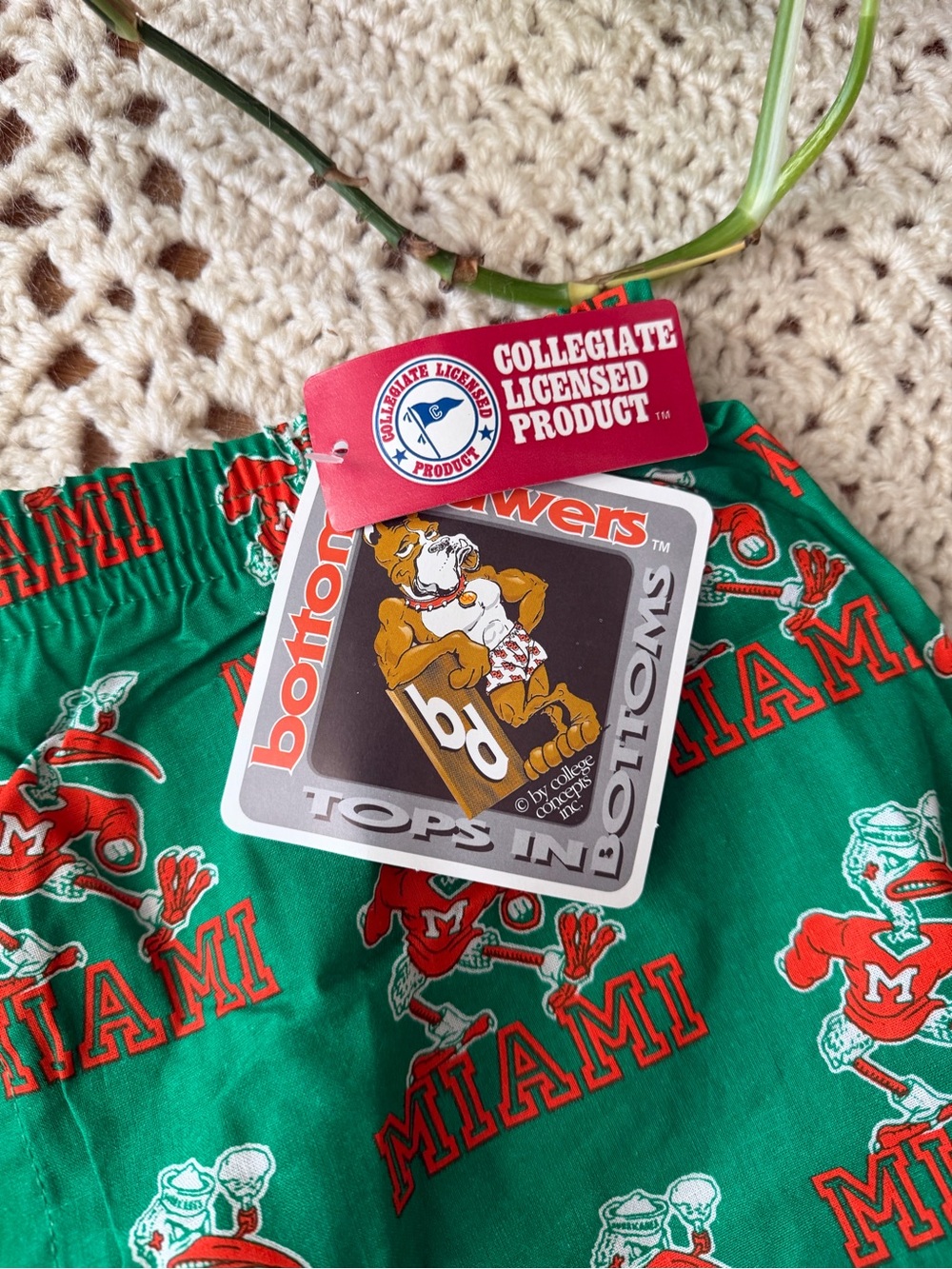 Vintage 90s University of Miami Hurricanes Print Green Boxer Shorts NEVER WORN - Picture 4 of 6